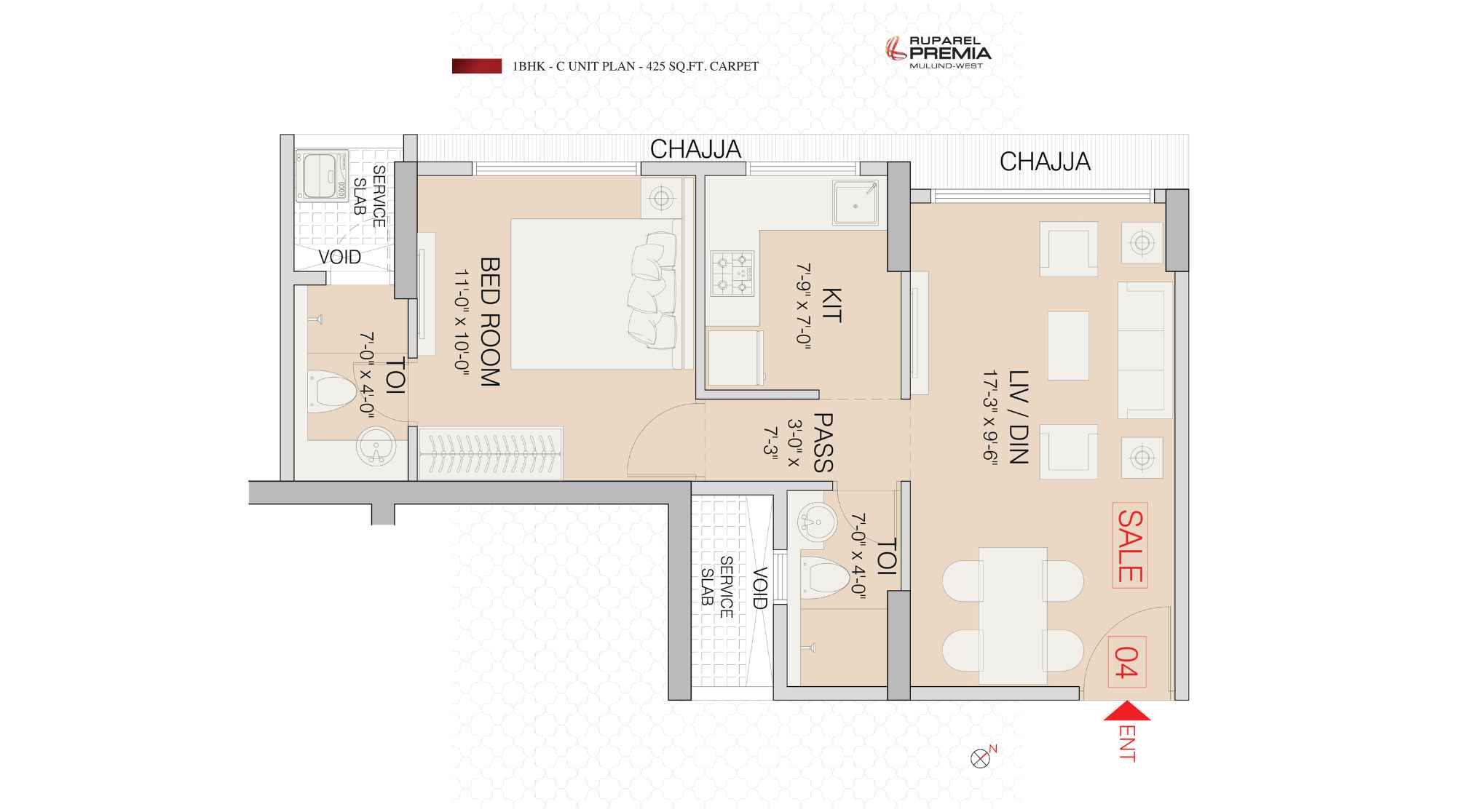 Ruparel-Premia-floorplan-1-BHK-425-sqft